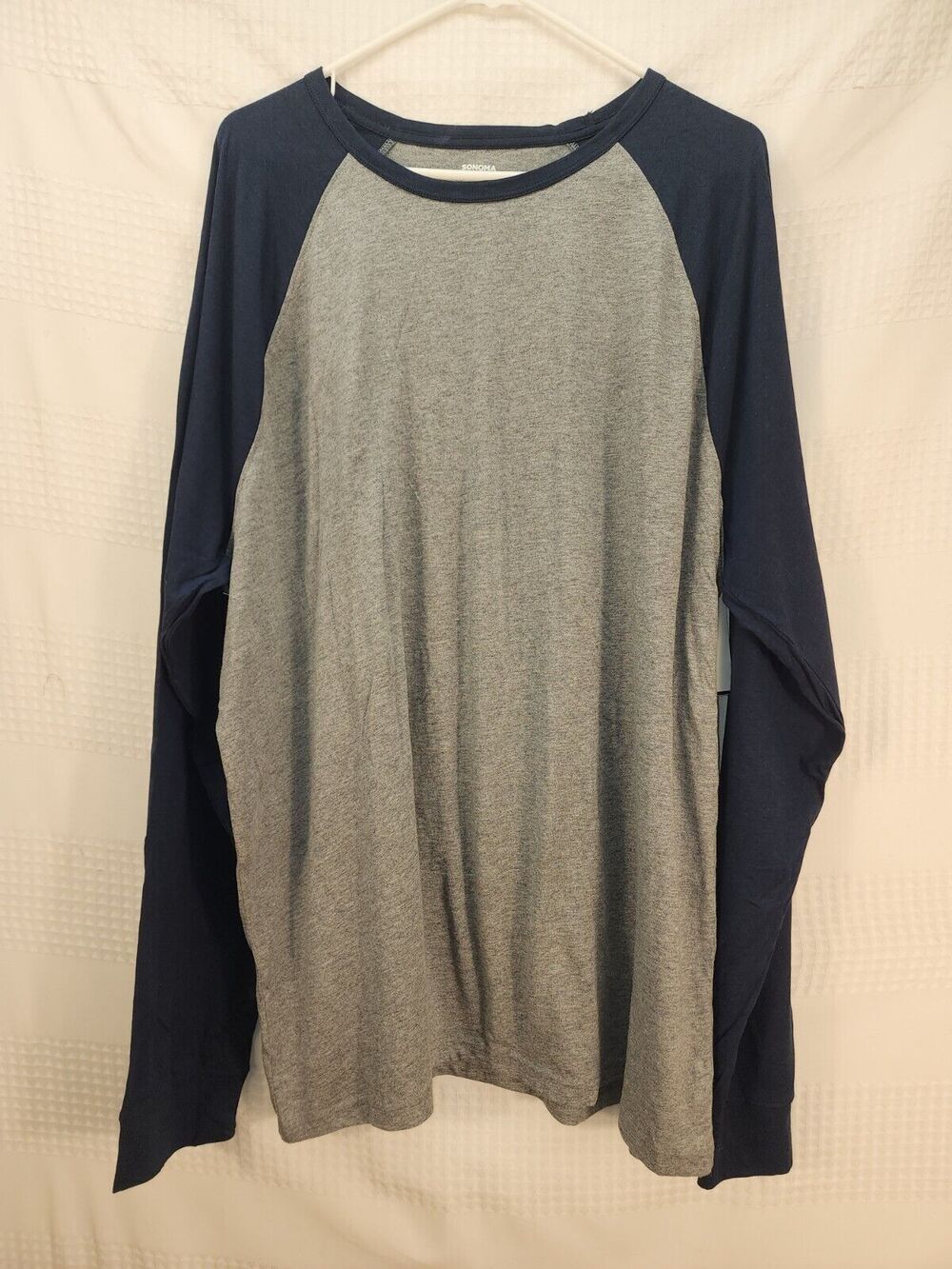 Sonoma Mens Pajama Top Size XXL Long Sleeve Gray Blue Crew Neck